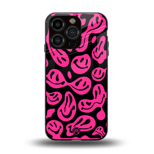 acid smiles black pink back phone cover | glass case for iphone 15 pro