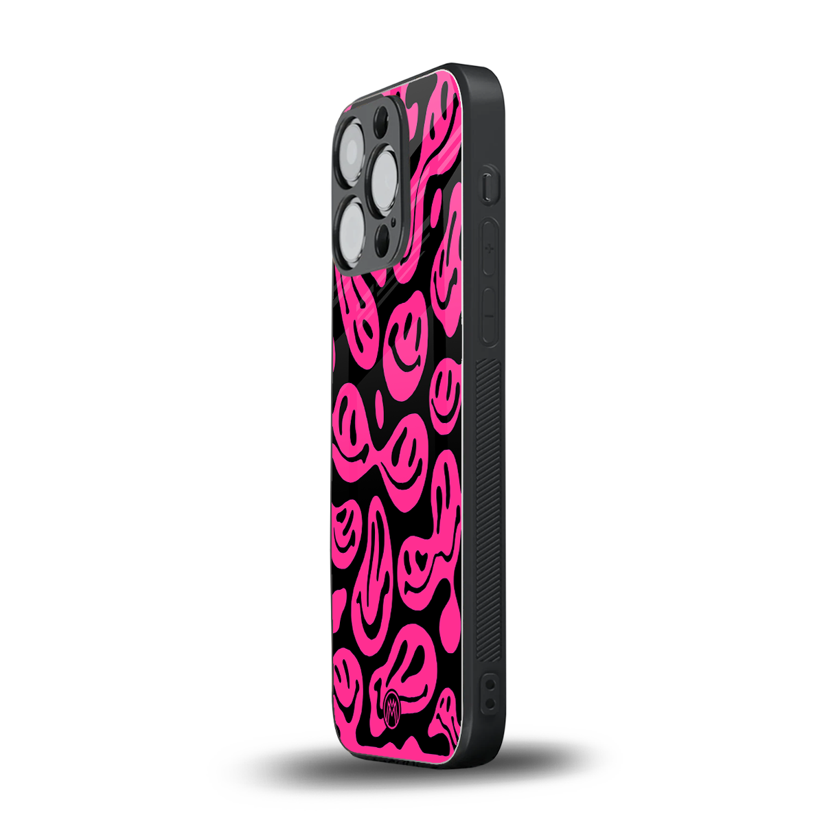 acid smiles black pink back phone cover | glass case for iphone 15 pro