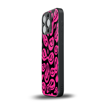 acid smiles black pink back phone cover | glass case for iphone 15 pro