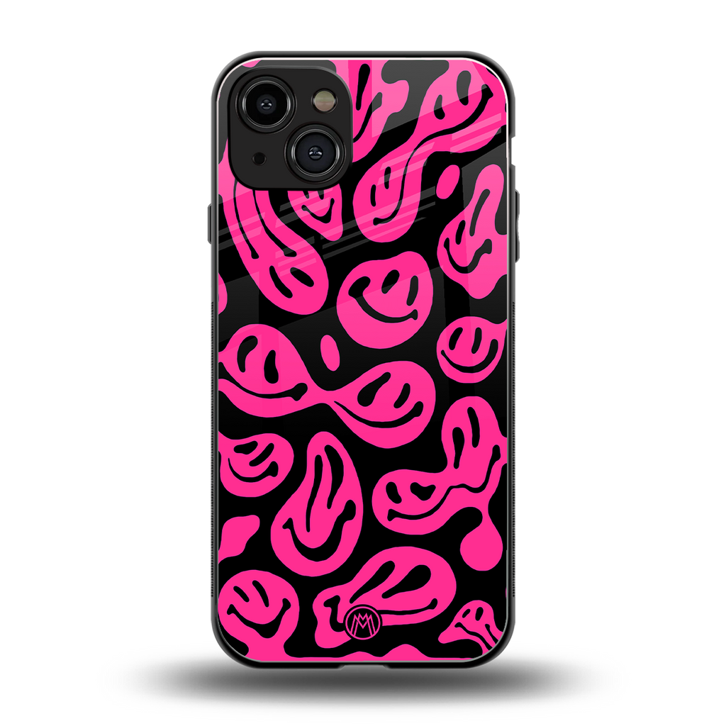acid smiles black pink back phone cover | glass case for iphone 15