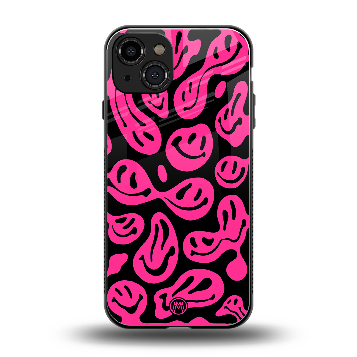 acid smiles black pink back phone cover | glass case for iphone 15
