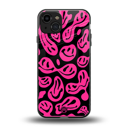 acid smiles black pink back phone cover | glass case for iphone 15