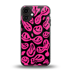 acid smiles black pink back phone cover | glass case for iphone 16 plus