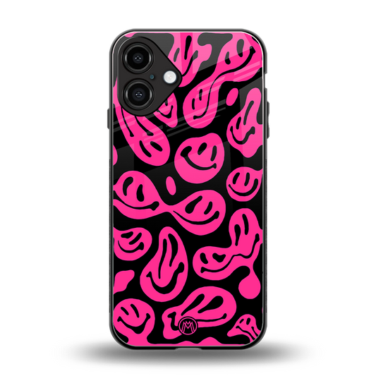 acid smiles black pink back phone cover | glass case for iphone 16 plus