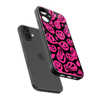 acid smiles black pink back phone cover | glass case for iphone 16 plus