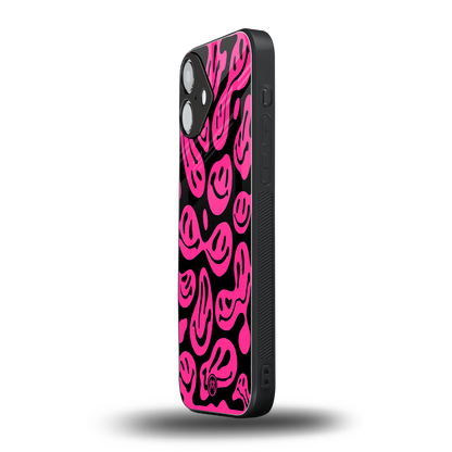 acid smiles black pink back phone cover | glass case for iphone 16 plus