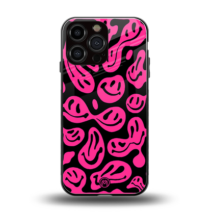 acid smiles black pink back phone cover | glass case for iphone 16 pro max