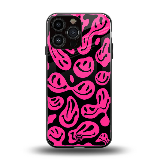 acid smiles black pink back phone cover | glass case for iphone 16 pro max