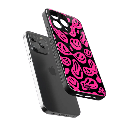 acid smiles black pink back phone cover | glass case for iphone 16 pro max
