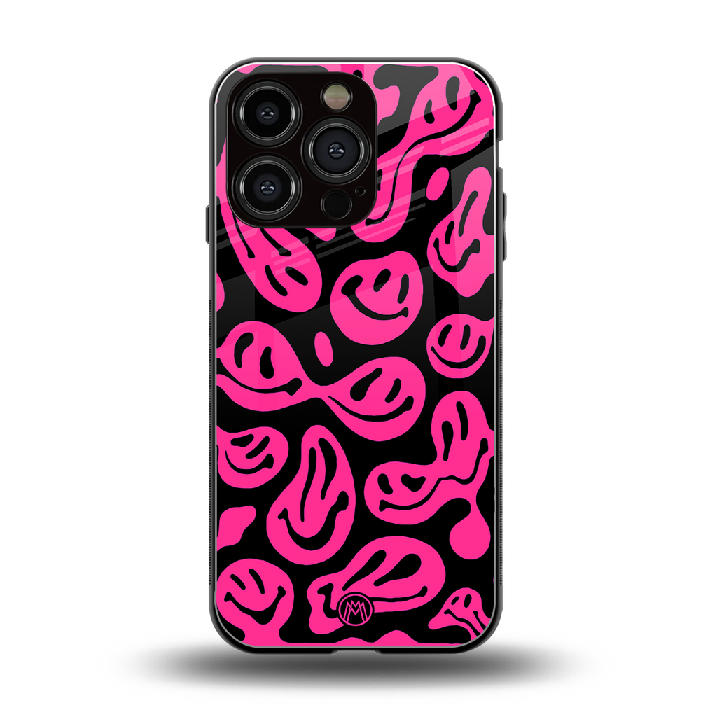 acid smiles black pink back phone cover | glass case for iphone 16 pro