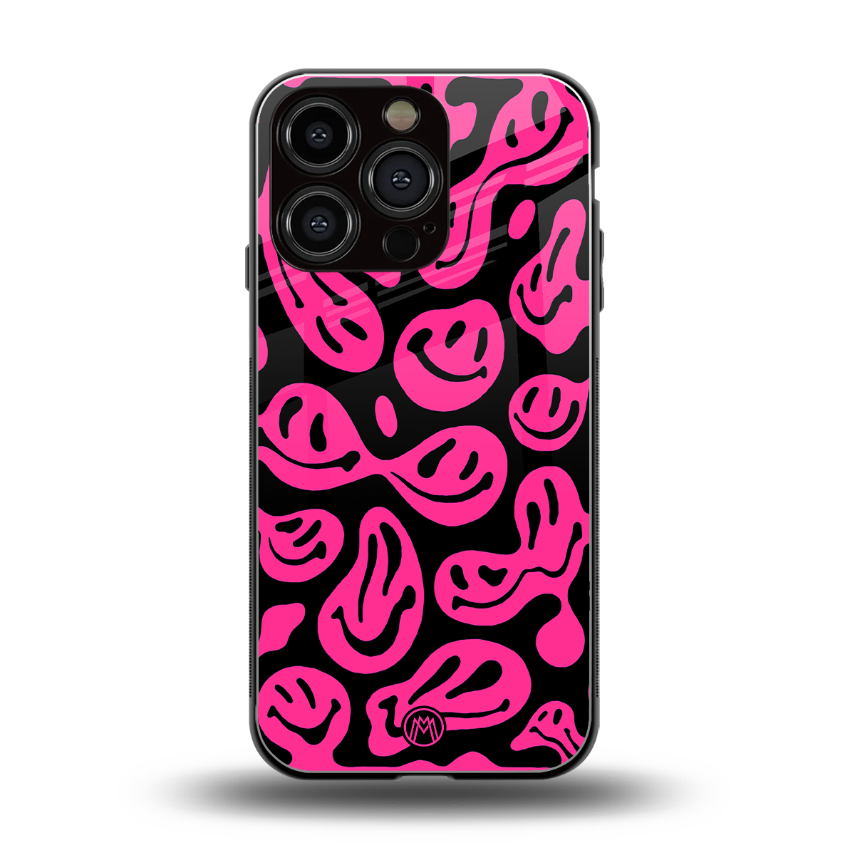 acid smiles black pink back phone cover | glass case for iphone 16 pro
