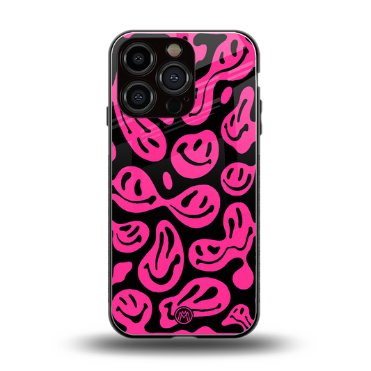 acid smiles black pink back phone cover | glass case for iphone 16 pro