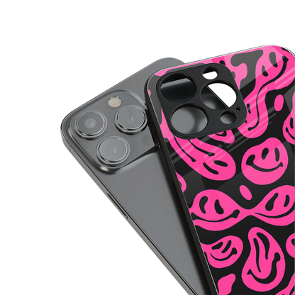 acid smiles black pink back phone cover | glass case for iphone 14 plus