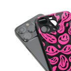 acid smiles black pink back phone cover | glass case for iphone 15 plus