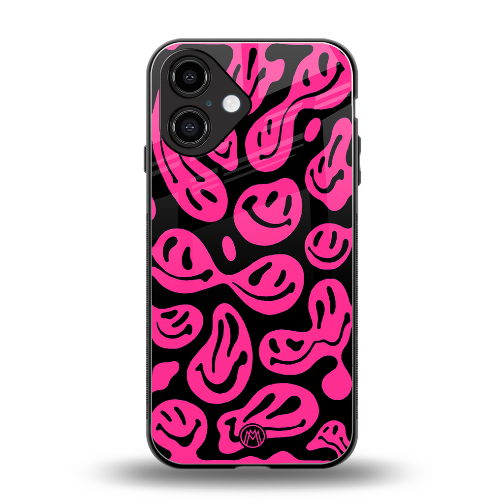 acid smiles black pink back phone cover | glass case for iphone 16