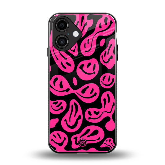acid smiles black pink back phone cover | glass case for iphone 16