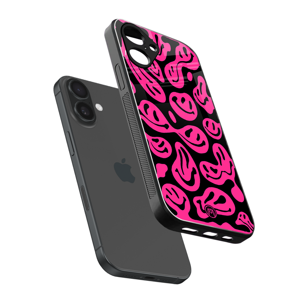 acid smiles black pink back phone cover | glass case for iphone 16