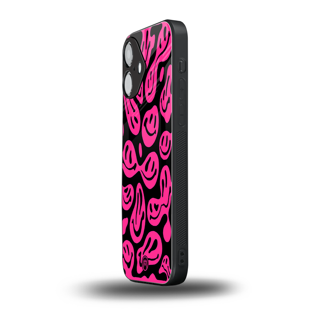 acid smiles black pink back phone cover | glass case for iphone 16