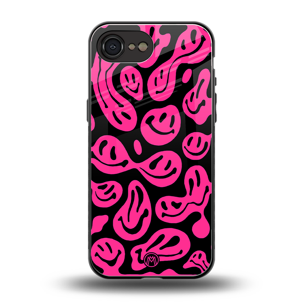 acid smiles black pink back phone cover | glass case for iphone 16e