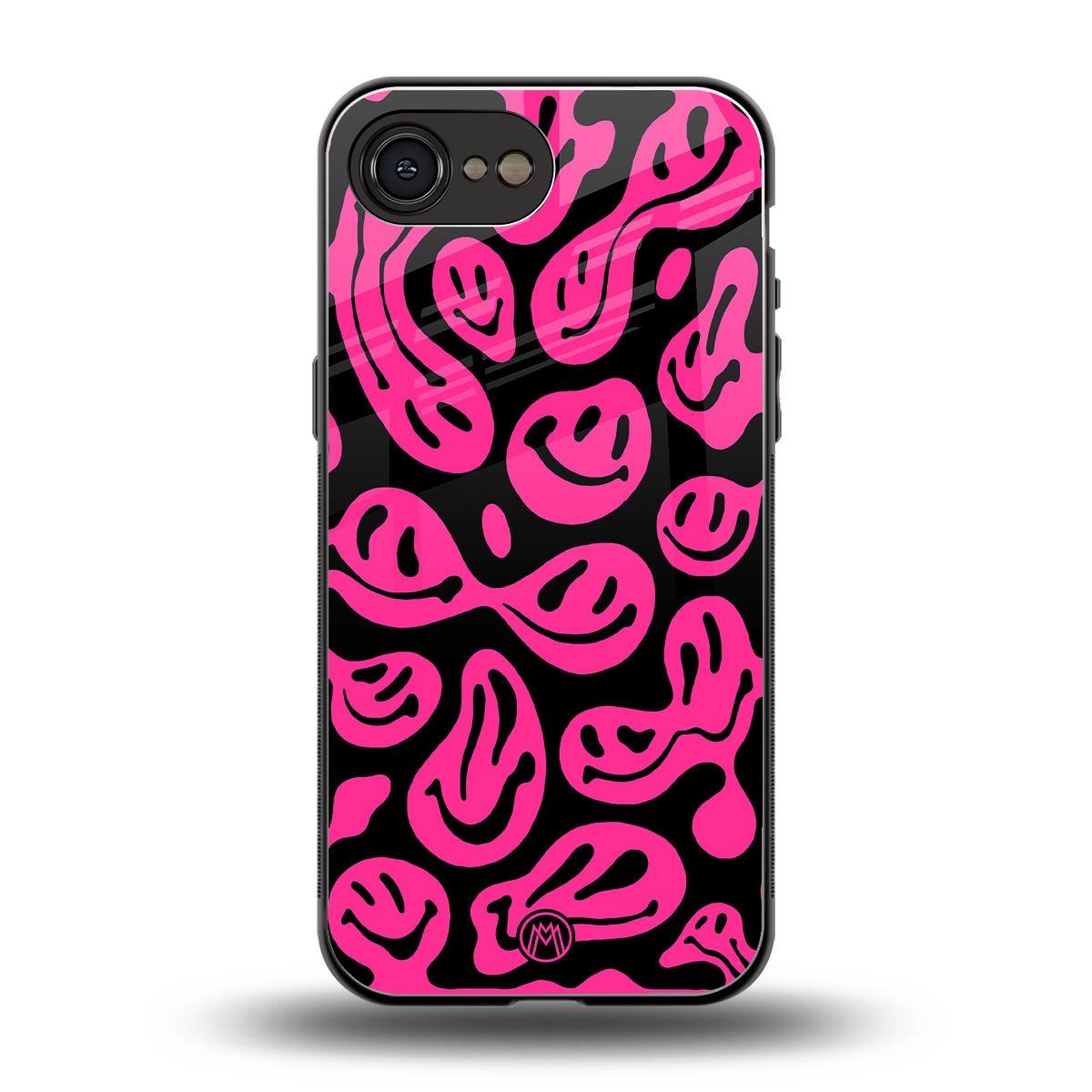 acid smiles black pink back phone cover | glass case for iphone 16e