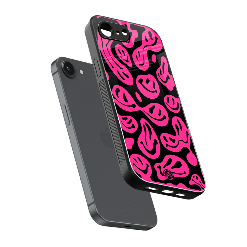 acid smiles black pink back phone cover | glass case for iphone 16e