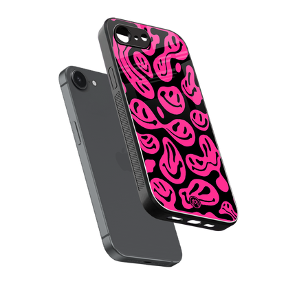 acid smiles black pink back phone cover | glass case for iphone 16e