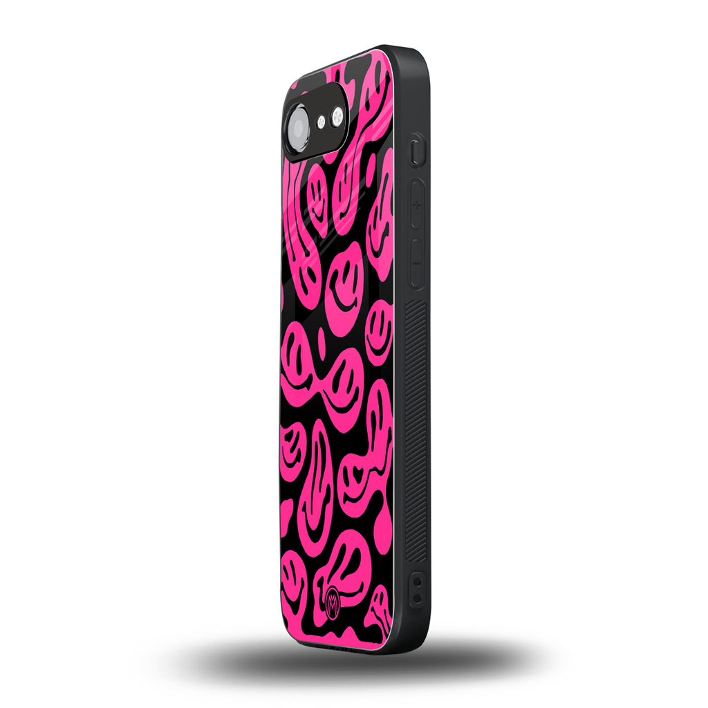 acid smiles black pink back phone cover | glass case for iphone 16e