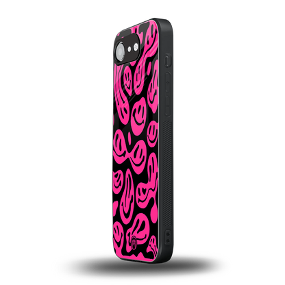 acid smiles black pink back phone cover | glass case for iphone 16e