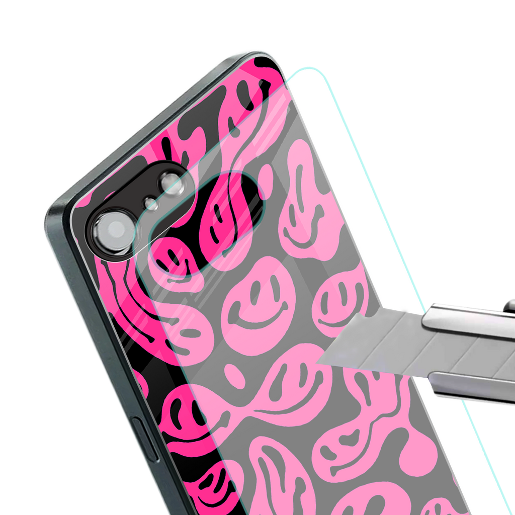 acid smiles black pink back phone cover | glass case for iphone 16e
