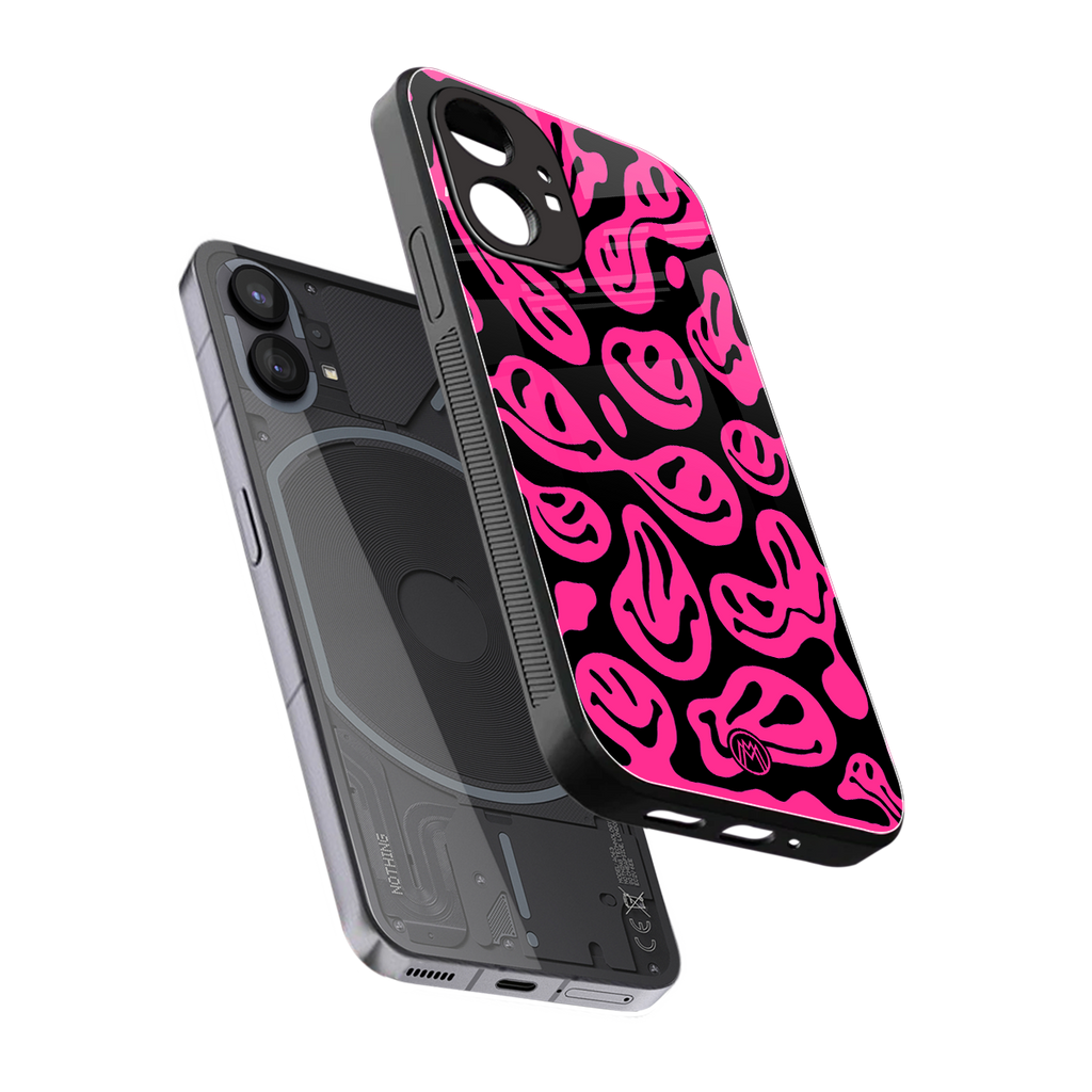acid smiles black pink back phone cover | glass case for nothing phone 1