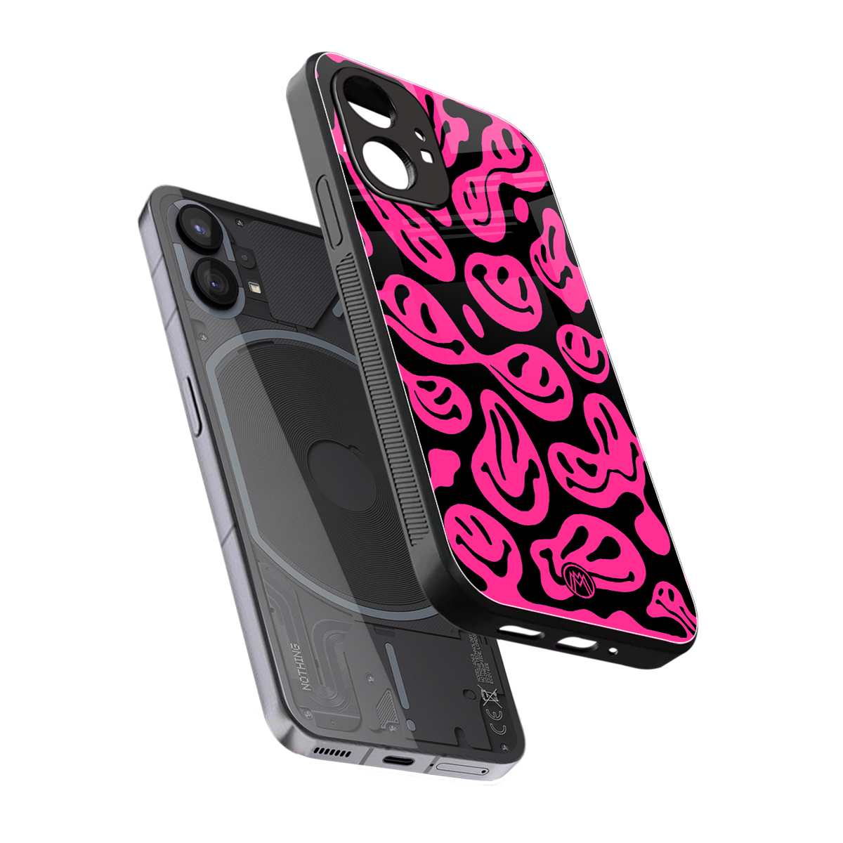acid smiles black pink back phone cover | glass case for nothing phone 1