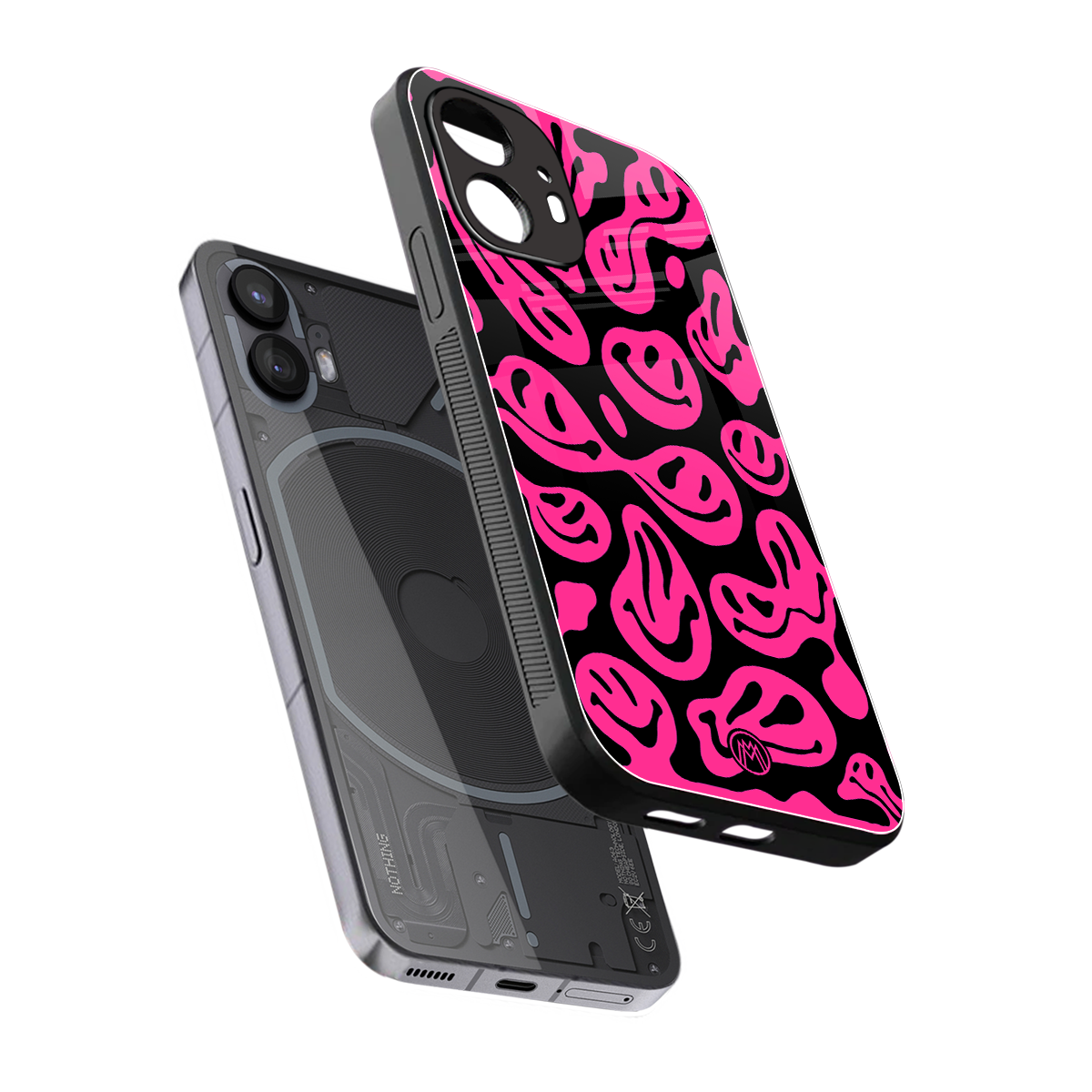 acid smiles black pink back phone cover | glass case for nothing phone 2