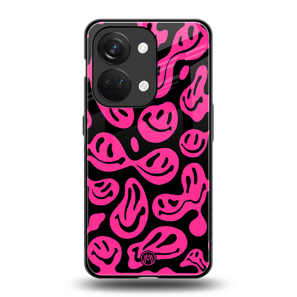 acid smiles black pink back phone cover | glass case for oneplus nord 3