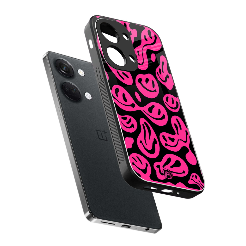 acid smiles black pink back phone cover | glass case for oneplus nord 3