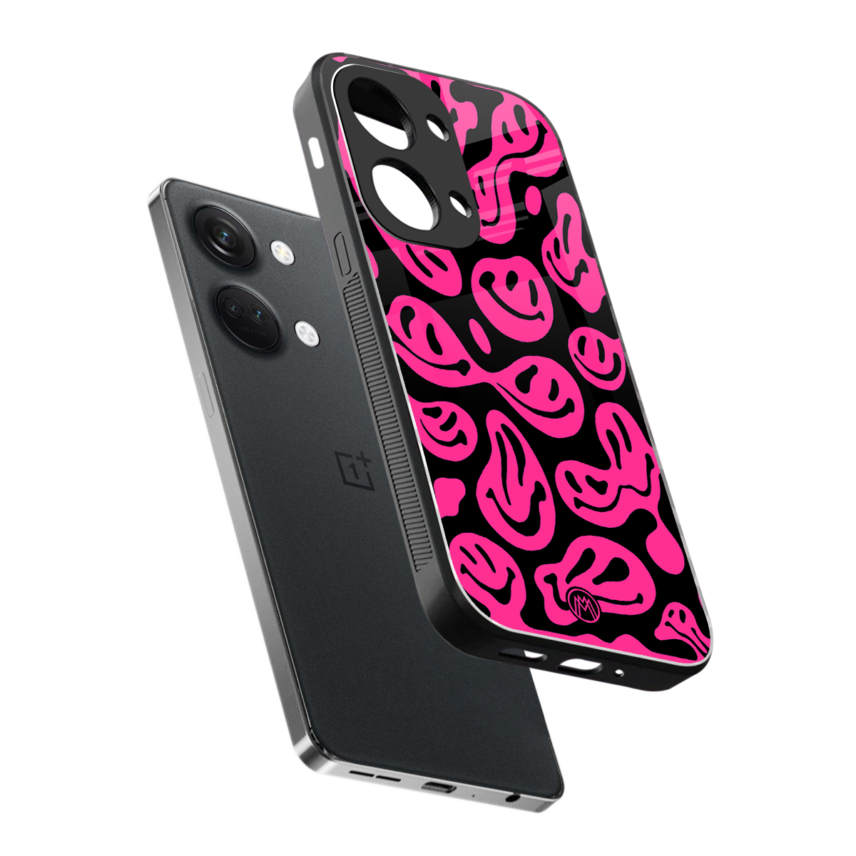 acid smiles black pink back phone cover | glass case for oneplus nord 3