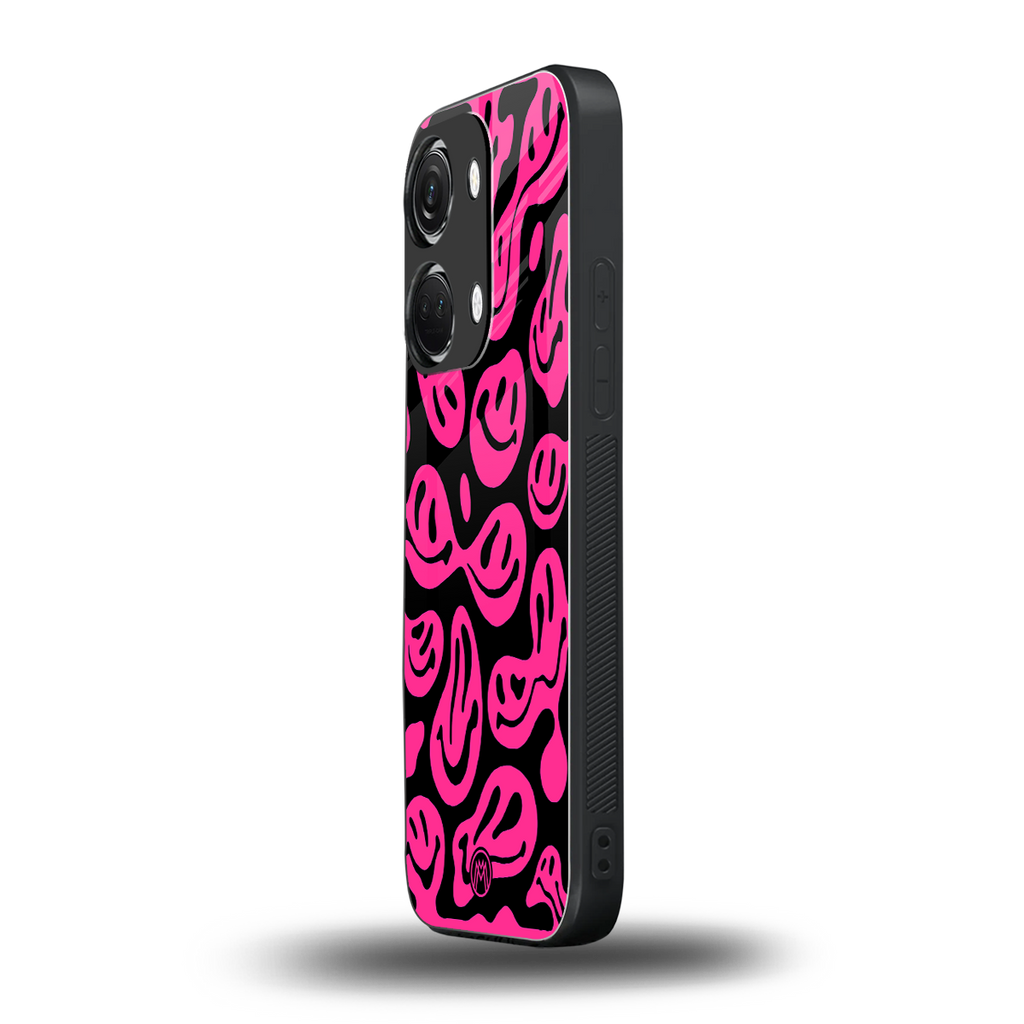 acid smiles black pink back phone cover | glass case for oneplus nord 3