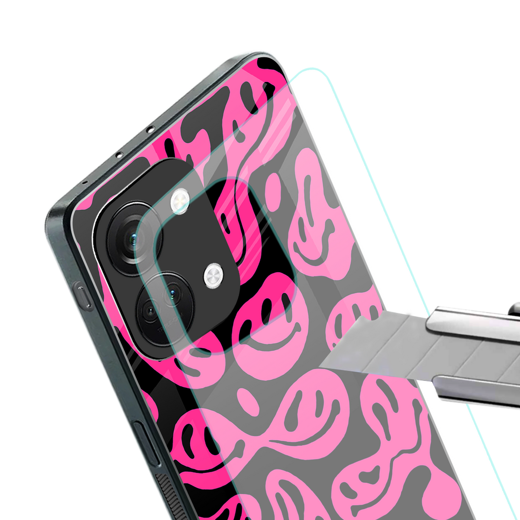 acid smiles black pink back phone cover | glass case for oneplus nord 3