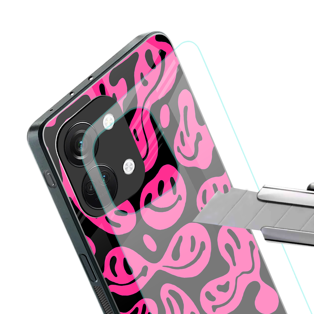 acid smiles black pink back phone cover | glass case for oneplus nord 3