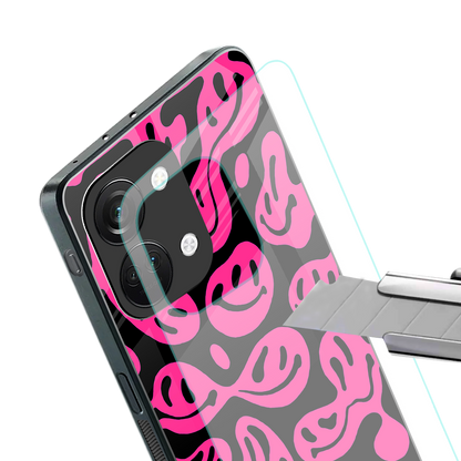 acid smiles black pink back phone cover | glass case for oneplus nord 3