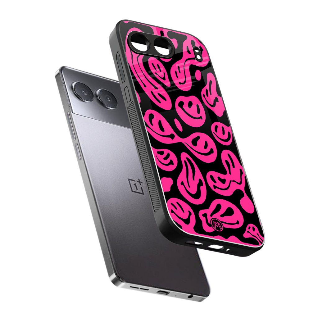 acid smiles black pink back phone cover | glass case for oneplus nord 4