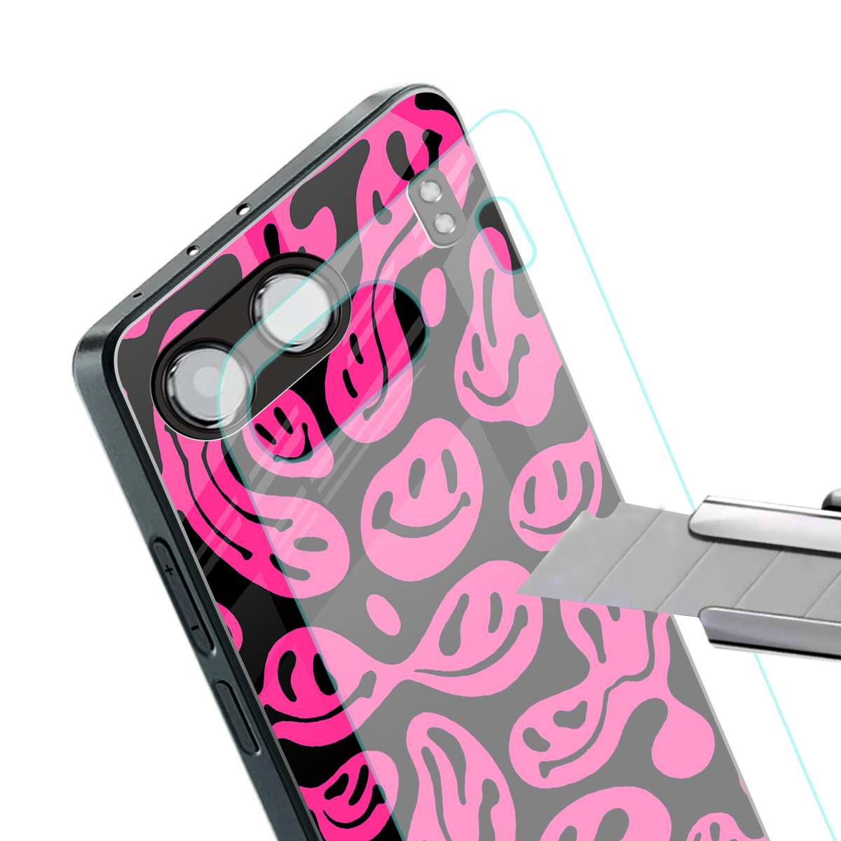 acid smiles black pink back phone cover | glass case for oneplus nord 4