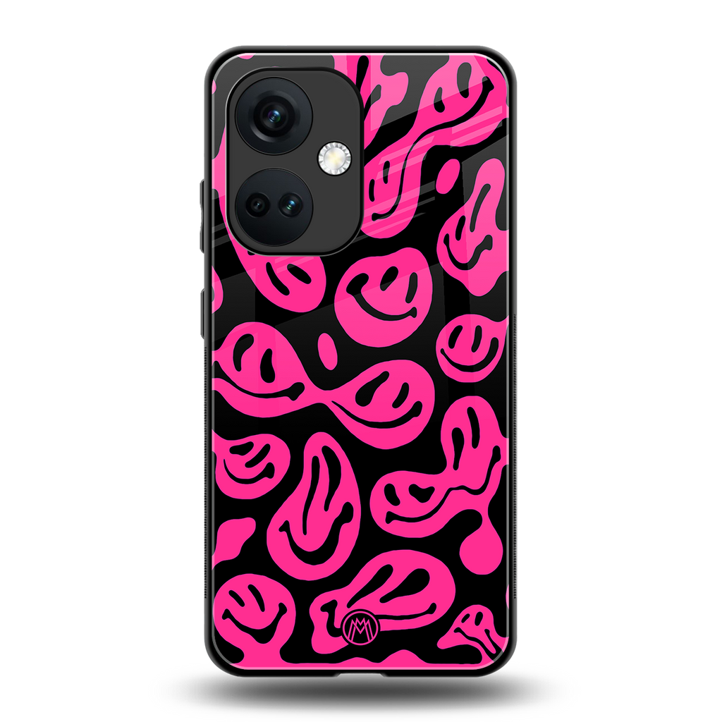 acid smiles black pink back phone cover | glass case for oneplus nord ce 3