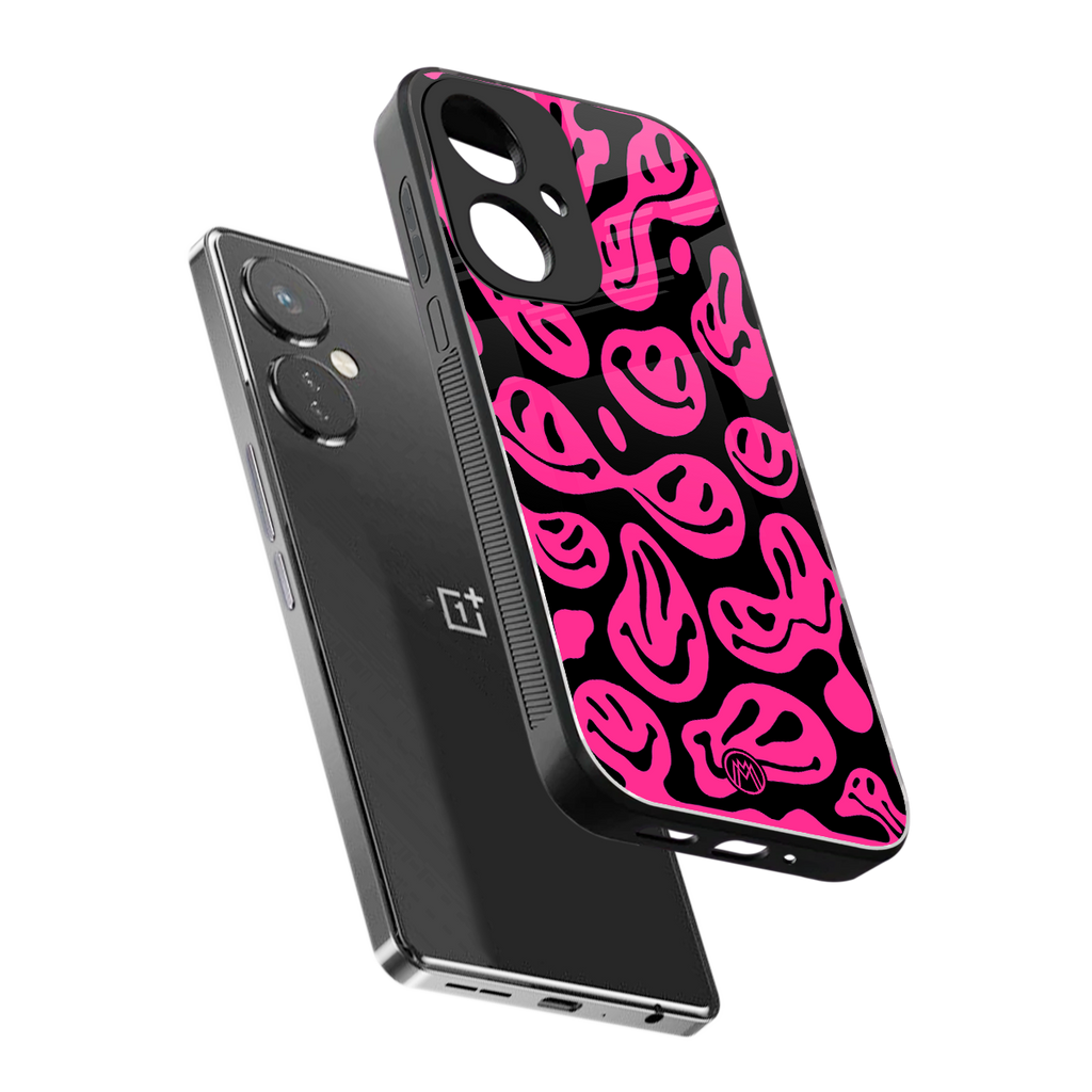 acid smiles black pink back phone cover | glass case for oneplus nord ce 3