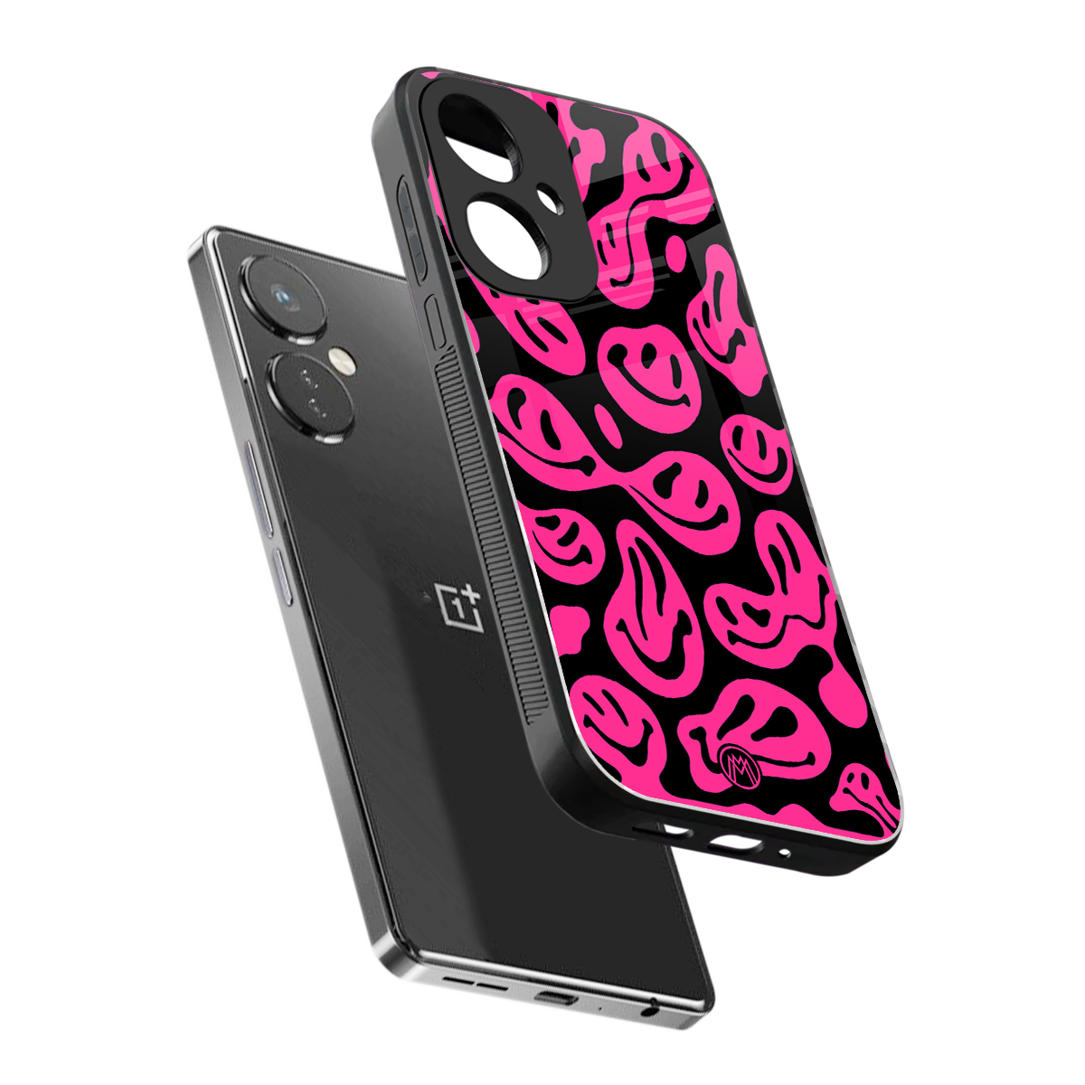 acid smiles black pink back phone cover | glass case for oneplus nord ce 3