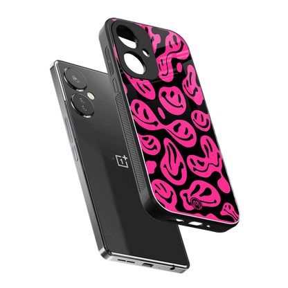 acid smiles black pink back phone cover | glass case for oneplus nord ce 3