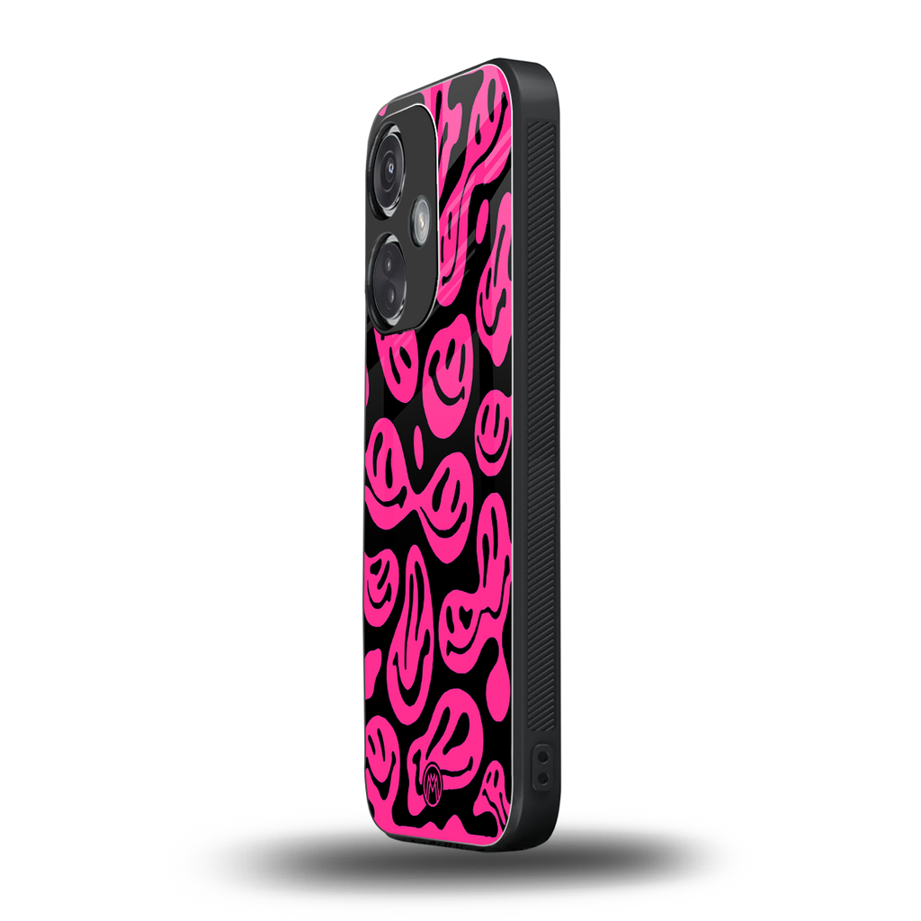 acid smiles black pink back phone cover | glass case for oneplus nord ce 3