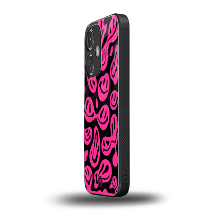 acid smiles black pink back phone cover | glass case for oneplus nord ce 3