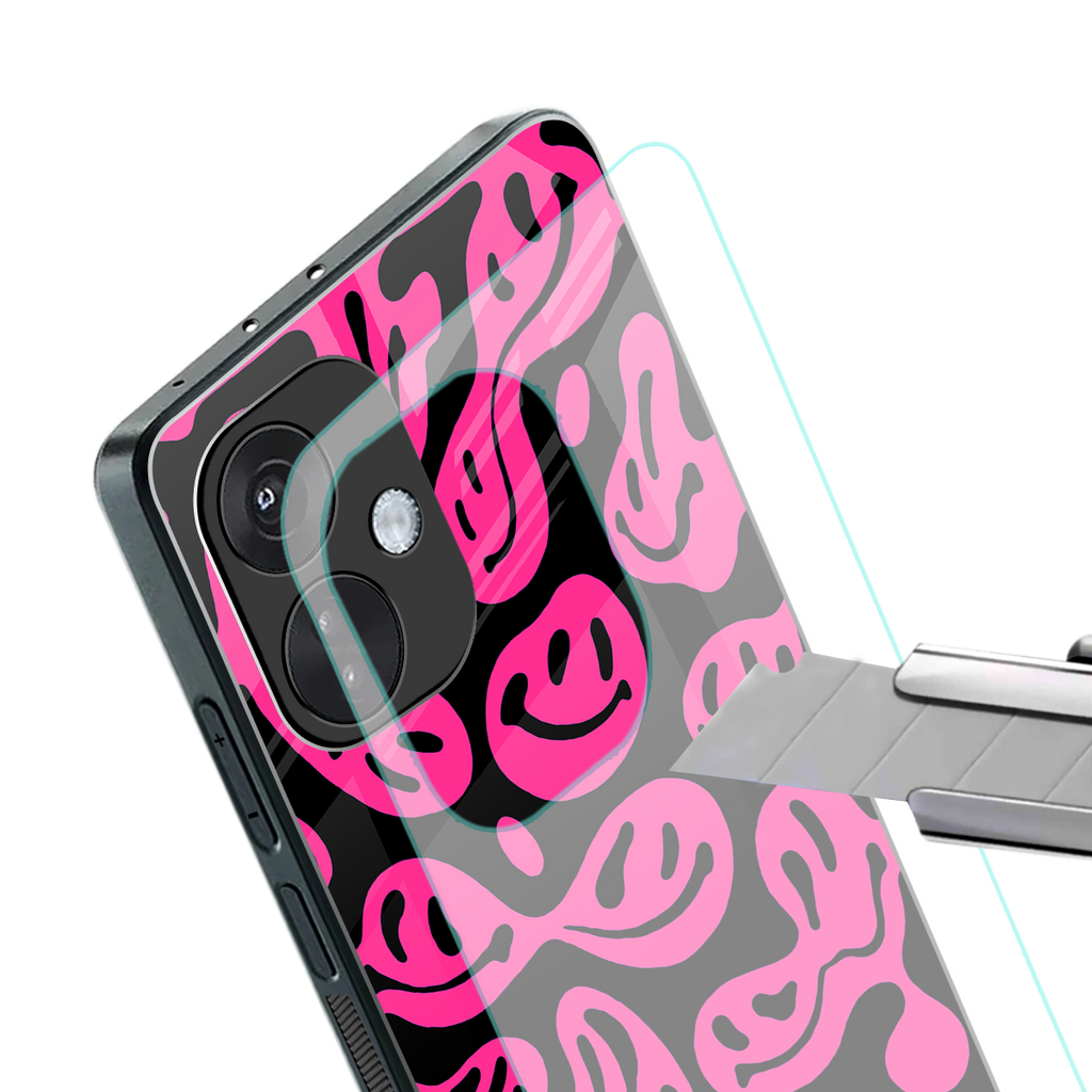 acid smiles black pink back phone cover | glass case for oneplus nord ce 3