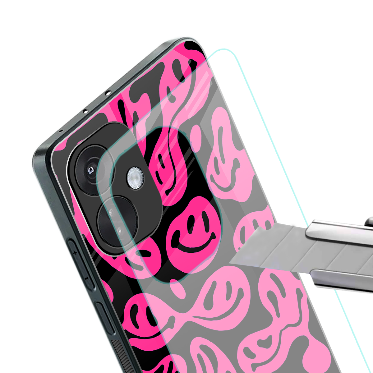 acid smiles black pink back phone cover | glass case for oneplus nord ce 3