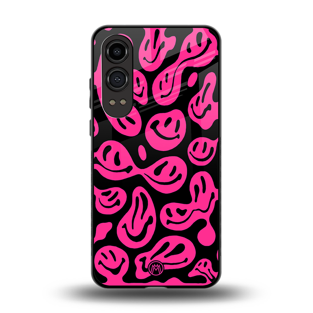 acid smiles black pink back phone cover | glass case for oneplus nord ce 4 lite